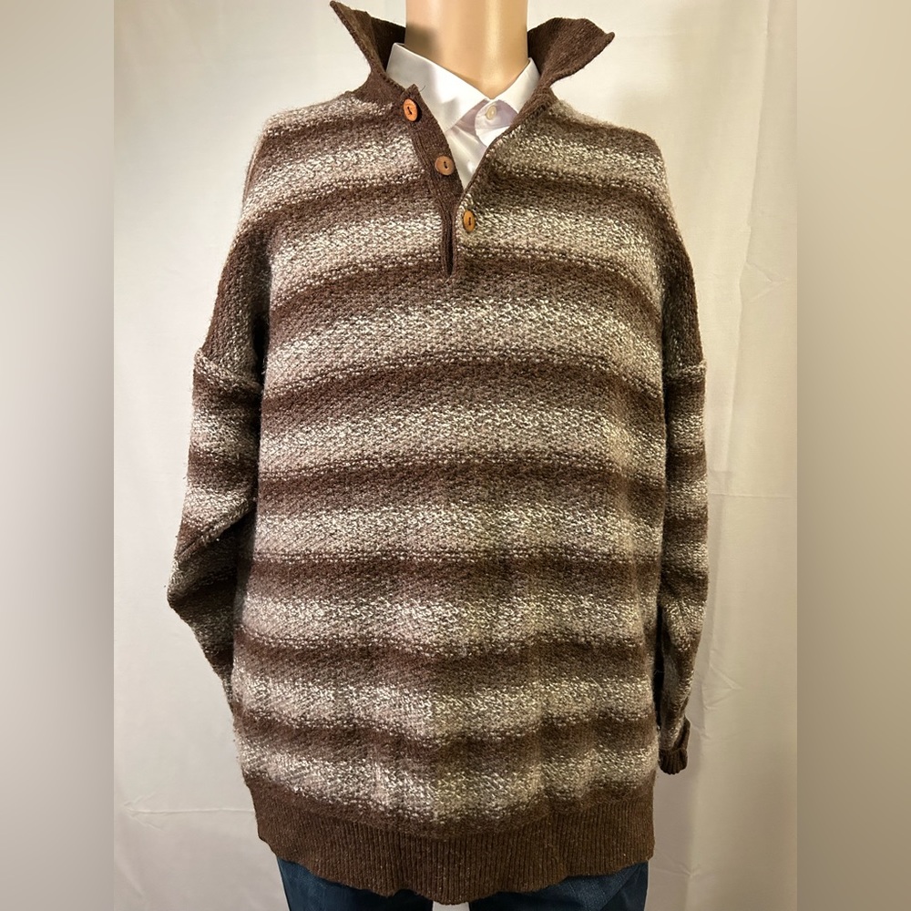 The Ecology Company of New Zealand Striped Unbleached/Undyed Wool Sweater Sz Lg